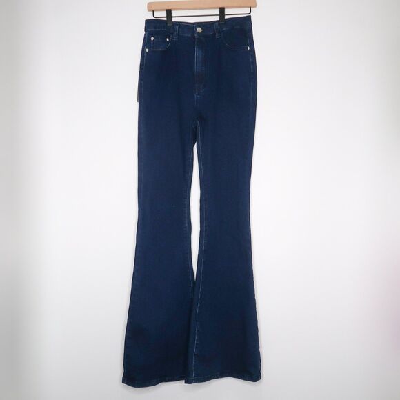 PrettyLittleThing Jeans Womens 6 Indigo Blue Flare Stretch Denim 70s Festival - Picture 2 of 12